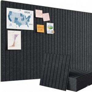 Navellon Large Splicing Felt Bulletin Board Cork Board Alternative 48" x 36" Felt Pin Board for Home Office Classroom Wall Decor Felt Wall Panel with Pushpins Adhesive Tabs(Fine-Stripe 12 Pack, Black)