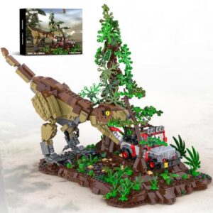NERCISU Jurassic Dinosaur Park Building Set, T Rex Off-Road Chase Scene