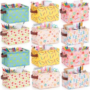 Newtay 12 Pack Back to School Gift Fabric Storage Bins Small Empty Gift Basket Classroom Must Have Organization Desk Baskets Box with Handles Bins for Daycare Elementary Preschool Office Home Supplies