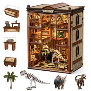 Nisuez Book Nook Kits for Adults, 3D DIY Miniature Wooden Puzzle with LED Light, Adult Crafts Kits, House Bookshelf Decor, 316 Pieces Model Building Gift for Adults & Teens (Dinosaur Fossil Museum)