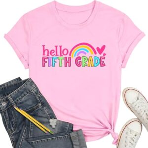NQIQO 5th Grade Teacher Shirts Women First Day of Fifth Grades Tops Pink M