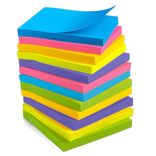 OHOME Sticky Notes - 12 Pads, 3”x3” - Colorful Self-Stick Post Notes Bulk - Office Desk Accessories | Teacher Classroom Must Haves,Aesthetic School Supplies for Home,Back to School Essential