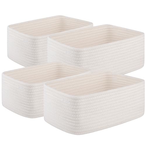 OIAHOMY 4 Pack Storage Baskets for Organizing, Small Bins for Shelves, Cute Decorative Storage Bins, Organizer Baskets for Gifts Empty,13''Lx8.7''Wx5.1''H, White