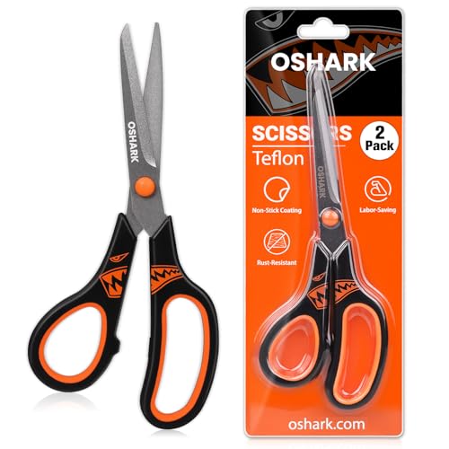 OSHARK Craft Scissors 2-Pair Non-Stick Scissor Heavy Duty Stainless Steel Teflon Scissor All Purpose for Office, Home, School, Fabric Sewing, Crafts Use, Ergonomic Grip