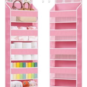 Over the Door Organizers Storage - 5 Shelf Hanging Storage shelves Door Organizer with Pockets, Anti Tilt 44 lb Load Behind Door Organizer for Bedroom,Nursery,Bathroom,Kitchen,Dorm,Shoe - 1 Pack, Pink
