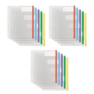 Oxford Plastic Binder Dividers, Full Pocket Top & Side Loading Sheet Protector Dividers, Built in Extra Large Tabs, Asst Colors, 5-Tab, 3 Sets (89651)