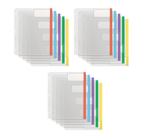Oxford Plastic Binder Dividers, Full Pocket Top & Side Loading Sheet Protector Dividers, Built in Extra Large Tabs, Asst Colors, 5-Tab, 3 Sets (89651)