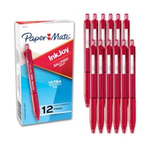 Paper Mate InkJoy 300RT Retractable Ballpoint Pens, Medium Point (1.0mm), Red Ink - 12 Count - Comfortable Rubber Grip, Ultra-Smooth Ink, Teacher Supplies