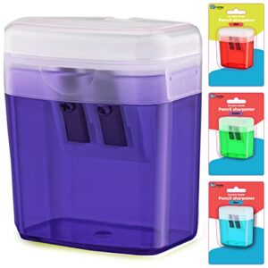 Pencil Sharpener Dual Hole Manual Purple, Jumbo Crayon Sharpener with Cover and Bin, Handheld Color Pencil Sharpeners for Large & Standard Pencils, Also Available in Red, Green, Blue, 1 Pc – By Enday