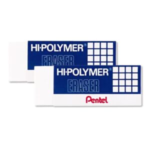 Pentel Super Hi-Polymer Eraser, Large, Nonabrasive, White (PENZEH10) (Pack of 2)