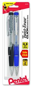Pentel Twist-Erase CLICK Mechanical Pencil, 0.9mm CLEAR Barrel, 2 Pack (PD279TBP2M)