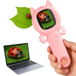 PHNIXGAM Kids Microscope Camera, 500X Handheld 2" IPS Screen, A Pink Cat