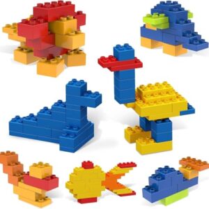 PicassoTiles Magnet Building Tiles+Large Brick Building Blocks, Building Blocks Construction Toy Block Stack, Creative Learning Early Education Playset 5 Colors 4 Unique Shapes Mix & Match Toys