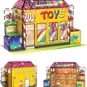 PicassoTiles Magnet Building Tiles+Toy Shop Theme Construction Kit, Magnetic Tiles Building Blocks Construction Toy Block Stack, Magnetic Tiles Kids Shop Store Theme Pretend Play Castle