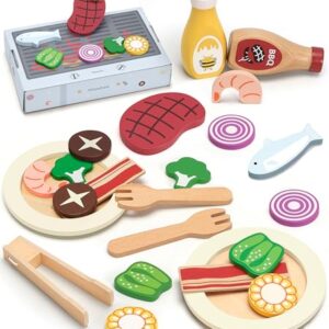 Pillowhale Wooden Play Food, Play Kitchen Accessories for Kids Ages 3+