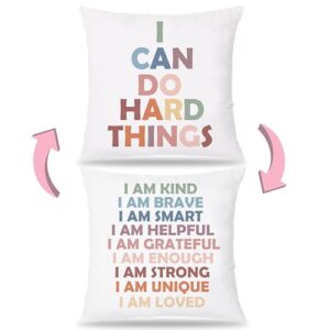 Pleonox I Can Do Hard Things Boho Classroom Pillows Cover Decor, Classroom Pillow Covers 18x18 Double-Sided, Reading Corner Decor for Classroom, Calm Down Corner Supplies