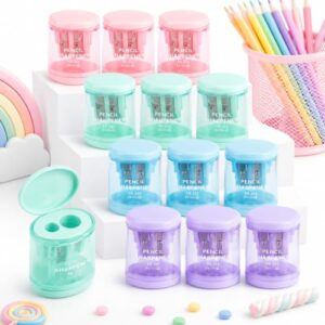 Poola Voidra 12 Pcs Colored Dual Hole Pencil Sharpener,Candy Color Style