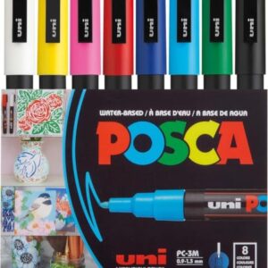 POSCA® PC-3M Paint Markers, Fine Tip (0.9-1.3mm), Assorted, 8 Pack