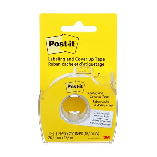 Post-it Labeling and Cover-Up Tape, 1-Inch x 700-Inch Roll – Non-Refillable – Virtually Invisible on Copies – Ideal for Labeling and Corrections