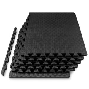 ProsourceFit Exercise Puzzle Mat 1-inch, Checkered EVA Foam Floor Tiles w/Non-Slip Texture, Interlocking Design for Adjustable Gym Surfaces, Shock Absorbing, Black, 24 SQ FT - 6 Tiles