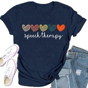 Qskall Speech Therapy Shirt for Women Speech Language Pathologist T-Shirts Cute Hearts Tee Tops Blue