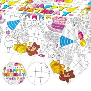 Qyeahkj Giant Happy Birthday Coloring Tablecloth Large Birthday Coloring Poster Tablecover Decoration Birthday Coloring Gift Exchange for Home Party