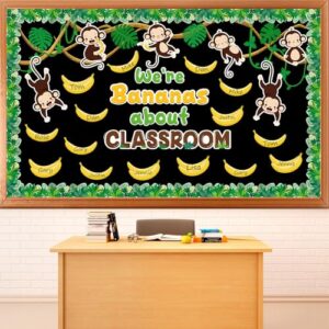 Qyeahkj Jungle Monkey Bulletin Board Set We’re Bananas About Classroom Decoration Back to School Monkey Themed Paper Cutouts for School Nursery Chalkboard Wall Door Decor Party Supplies