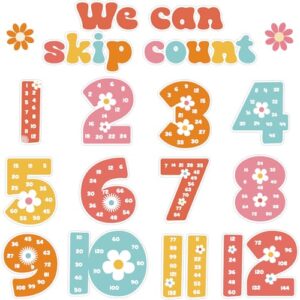 Qyeahkj Multiples Jumbo Numbers Bulletin Board Skip Counting Multiplication Chart Posters from 1-12, Math Posters for Wall Decor (Groovy)