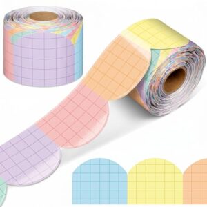 Resurhang 65.6 ft Scalloped Bulletin Board Borders Decorative Scalloped Border Trim Rolled Classroom Borders for Bulletin Board School Office Party Wall Decorations(Pastel,Grid)
