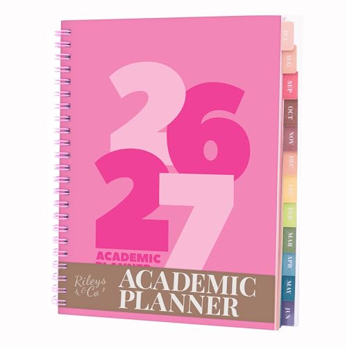 Rileys Academic Planner 2026-2027, Daily, Weekly & Monthly Planner, July 2026 - June 2027, Student Notes Pages, Twin-Wire Binding, Weekly Agenda for School & Work (8 x 6-Inches, Chunky, Pink)