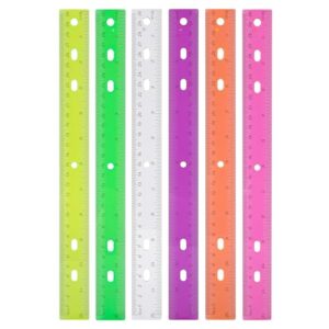 Rulers with Holes for Three-Ring Binders for School Supplies, Flexible Ruler 12 Inch for Classroom, Matrix Ruler Clear 6 Pack