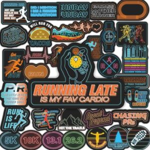 Running Stickers 34 Pack Neon, Water Bottle and Laptop Decals, Marathon