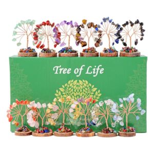 Runyangshi 12pcs Crystal Tree Set Tree of Life Natural Crystal Healing Stones with Wooden Base Gemstone Trees Fengshui Good Luck Positive Energy Home Decor