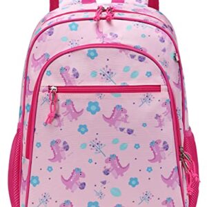 Ryushoyo Backpack for Little Girls, Cute Lightweight Water Resistant Preschool Backpack for Kindergarten Elementary Bookbag Dino Girls Schoolbag with Chest Strap Dinosaur Pink