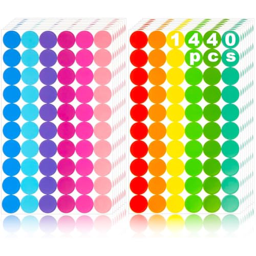 SallyFashion 1440PCS 3/4 inch Colored Round Coding Dot Labels, 8 Color Polka Circle Label Stickers for Toddler Student Classroom, Garage Sales, Papers