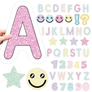 Sariiraw 134 PCS 7 Inch Large Bulletin Board Letters and Numbers Set with 400 Adhesive Dots, Pastel Alphabet Cutouts Classroom Decor Kit for Teacher School Wall Display Chalkboard and Home School