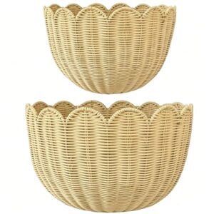 Scalloped Wall Basket, 2 Pack Hanging Wicker Wall Baskets,Hand Woven Wall Storage Organizer, 2 Sizes Wall Baskets Storage for Home, Bathroom, Kitchen, Living Room