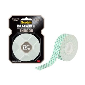 Scotch-Mount Indoor Double-Sided Mounting Tape, White, 1 Roll, 1 x 125 in