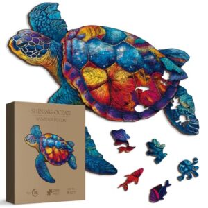 Sea Turtle Wooden Puzzle for Adults 200 Pieces, Ocean Animal Wood Puzzle for Adults, Unique Shape Turtle Puzzle 200 Pieces