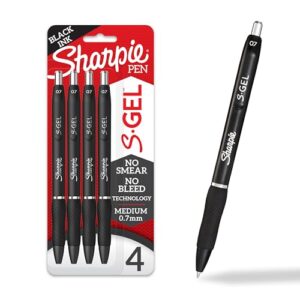 Sharpie S-Gel Retractable Gel Pen, Medium Point, Black Ink, 4/Pack (2096134)