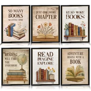 Shejdgart 6 Pcs Reading Posters Classroom Decor, Vintage Book Wall Art