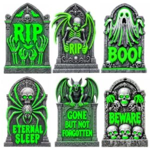 Shintop 6pcs Glow-In-The-Dark Plastic 17In Halloween Tombstones Decorations