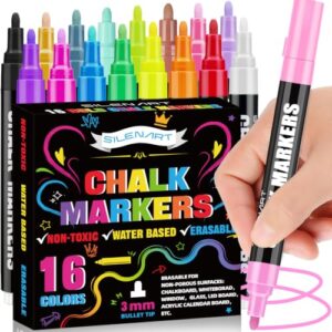 SILENART Chalk Markers for Blackboard, Chalkboard Markers - 16 Pack, 3mm