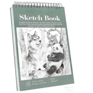 Sketch Book, Small Sketchbook, 60 Sheets 68lb/100gsm Spiral Bound Sketch Pad, Acid Free Art Supplies Drawing Painting Sketchbook for Kids, Beginners, Artists (5.5x8.5 inch)