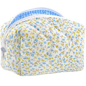 Sminra Small Floral Makeup Bag for Purse, Quilted Cosmetic Zipper Pouch