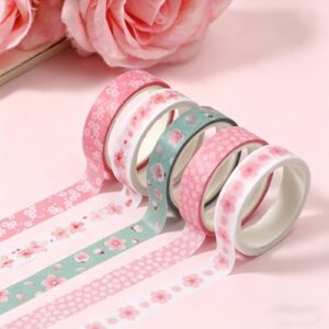 Snuviax 5 Rolls Floral Decorative Tapes, Washi Tape Cherry Blossom (Sakura)