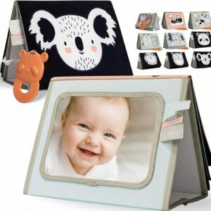 Soft Tummy Time Book w/ Baby Safe Mirror - High Contrast Montessori Toy