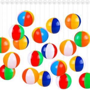 Sonarun 40 Pcs 9 Inch Inflatable Beach Balls Bulk Blow up Beachball Rainbow Bouncy Ball with Hanging Rope Hooks for Summer Pool Party Outdoor Activities