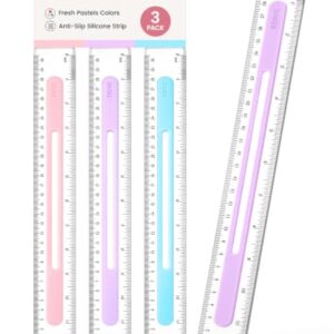 Sooez 3 Pack Ruler 12 Inch, Anti-Slip Clear Rulers for Kids School, Pastels