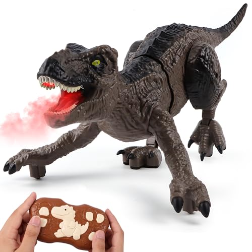 SPRSHY Remote Control Trex Dinosaur for Kids- Spray Lights RC Dino Figurine Walking Roar,T-rex Electric Prehistoric Creatures for 6 7 8 9 10 Years Boys and Girls Christmas Birthday